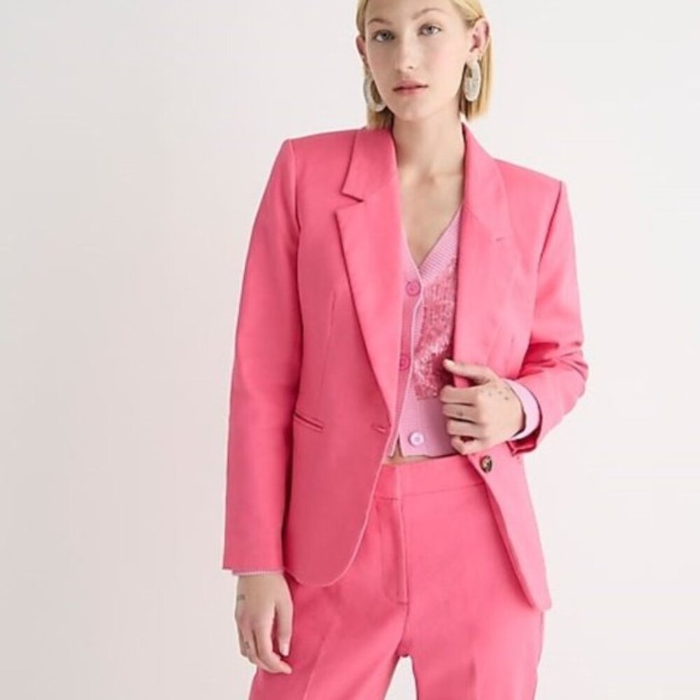 NWT J. Crew Parke Blazer in Stretch Linen Blend *PINK*  00 Vivid Begonia